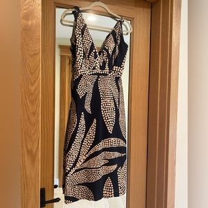 Johanna Ortiz Midnight Rituals Fringed Midi Dress in Navy/White